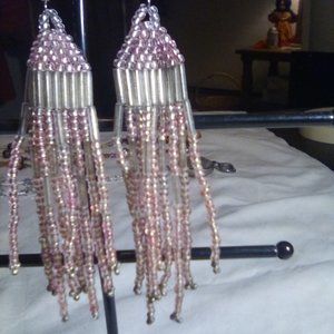 Hand Crafted  Light Pink/Clear Beaded Earrings